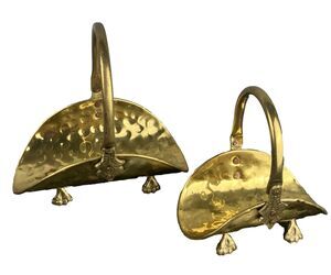 Hammered Footed Brass Trays (2) Small Stacking with Handles & Copper Rivets